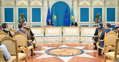EU and Kazakhstan flags